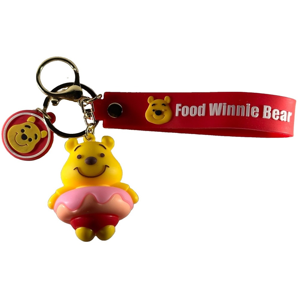 Winnie the Pooh food theme keychain featuring Pooh dress in a donut wrist strap
